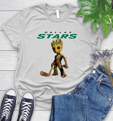 Dallas Stars NHL Hockey Groot Marvel Guardians Of The Galaxy Women's T-Shirt