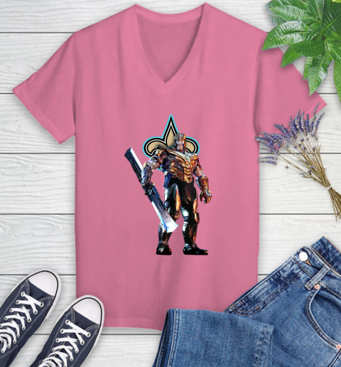 NFL Thanos Gauntlet Avengers Endgame Football New Orleans Saints Women's V-Neck T-Shirt 13