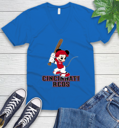 MLB Baseball Cincinnati Reds Cheerful Mickey Mouse Shirt V-Neck T-Shirt 6