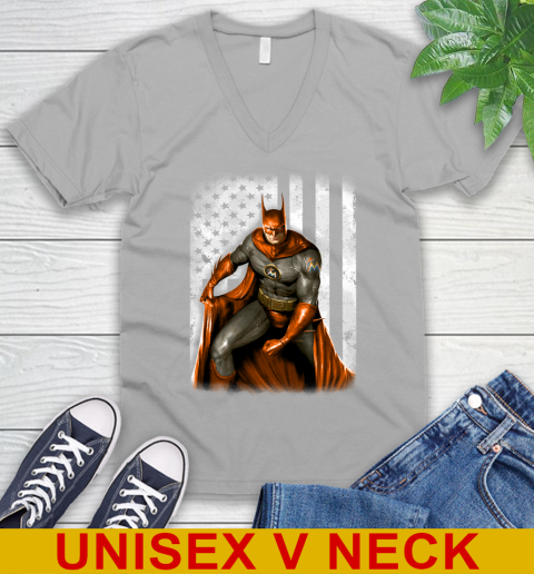 Miami Marlins MLB Baseball Batman DC American Flag Shirt V-Neck T-Shirt 3