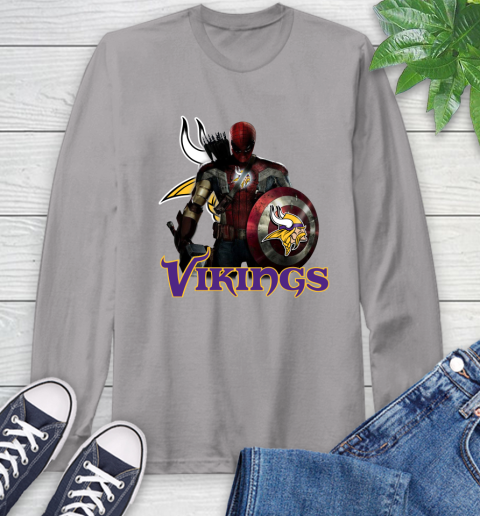 NFL Captain America Thor Spider Man Hawkeye Avengers Endgame Football Minnesota Vikings Long Sleeve T-Shirt 6