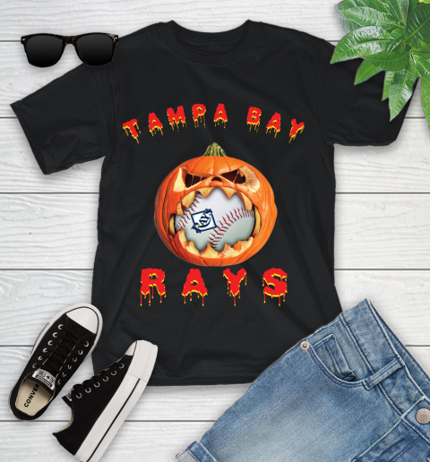 MLB Tampa Bay Rays Halloween Pumpkin Baseball Sports Youth T-Shirt 2
