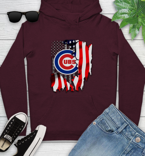 Chicago Cubs MLB Baseball American Flag Youth Hoodie 7