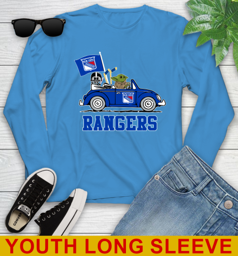 NHL Hockey New York Rangers Darth Vader Baby Yoda Driving Star Wars Shirt Youth Long Sleeve 8
