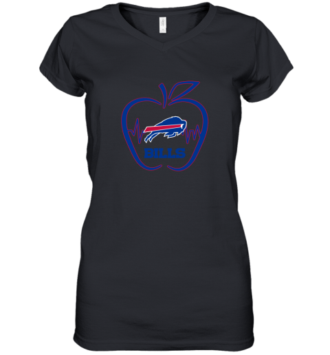 Apple Heartbeat Teacher Symbol Buffalo Bills Women's V-Neck T-Shirt