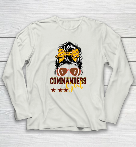 Retro Commanders Girl Messy Bun Sports Fan Team Matching Long Sleeve T-Shirt 7