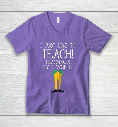 Cute TEACHER ELF Christmas T Shirt I Just Like to V-Neck T-Shirt 8
