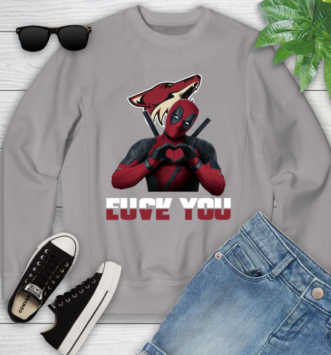 NHL Arizona Coyotes Deadpool Love You Fuck You Hockey Sports Youth Sweatshirt 3