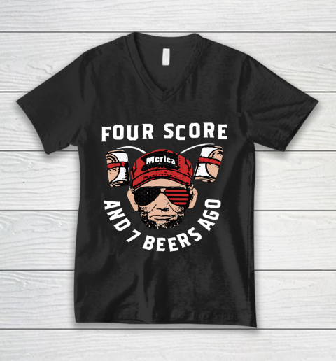 Beer Lover Funny Shirt FOUR SCORE AND 7 BEERS AGO MERICA V-Neck T-Shirt