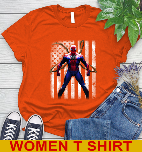 MLB Baseball Milwaukee Brewers Spider Man Avengers Marvel American Flag Shirt Women's T-Shirt 3