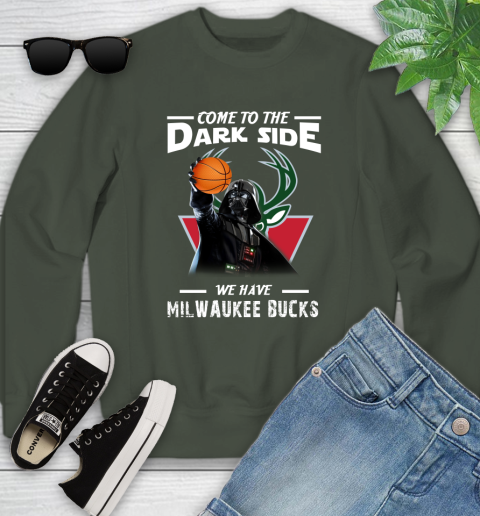 NBA Come To The Dark Side We Have Milwaukee Bucks Star Wars Darth Vader Basketball Youth Sweatshirt 9