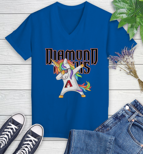 Arizona Diamondbacks MLB Baseball Funny Unicorn Dabbing Sports Women's V-Neck T-Shirt 10