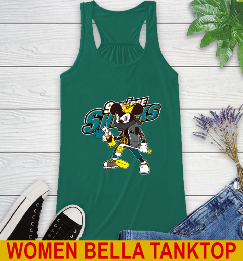 San Jose Sharks NHL Hockey Mickey Peace Sign Sports Racerback Tank 8 San Jose Sharks NHL Hockey Mickey Peace Sign Sports Racerback Tank - Image 8