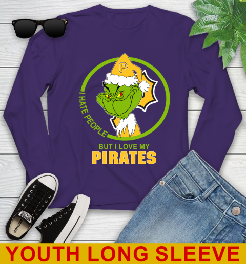 Pittsburgh Pirates MLB Christmas Grinch I Hate People But I Love My Favorite Baseball Team Youth Long Sleeve 5