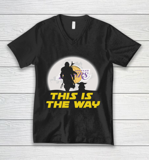 Los Angeles Lakers NBA Basketball Star Wars Yoda And Mandalorian This Is The Way V-Neck T-Shirt