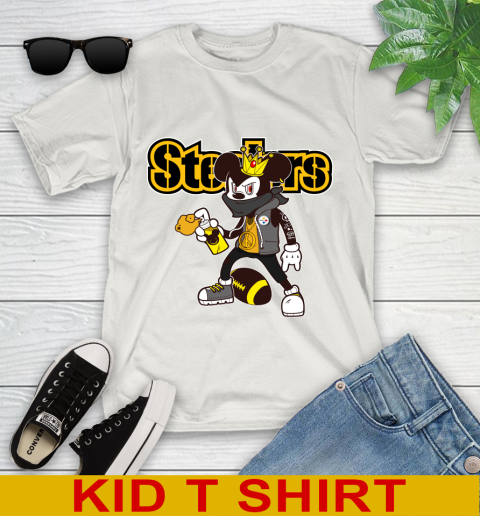 Pittsburgh Steelers NFL Football Mickey Peace Sign Sports Youth T-Shirt 12