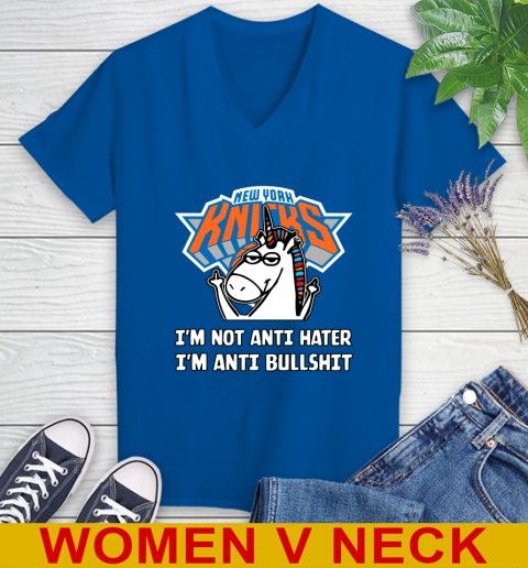New York Knicks NBA Basketball Unicorn I'm Not Anti Hater I'm Anti Bullshit Women's V-Neck T-Shirt 12 New York Knicks NBA Basketball Unicorn I'm Not Anti Hater I'm Anti Bullshit Women's V-Neck T-Shirt - Image 12