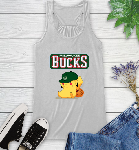 NBA Pikachu Basketball Sports Milwaukee Bucks Racerback Tank
