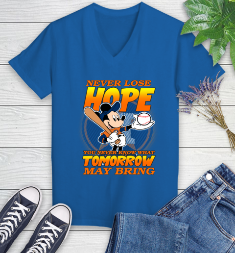 Houston Astros MLB Baseball Mickey Disney Never Lose Hope Women's V-Neck T-Shirt 10