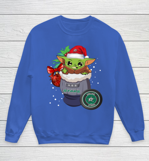 Dallas Stars Christmas Baby Yoda Star Wars Funny Happy NHL Youth Sweatshirt 8