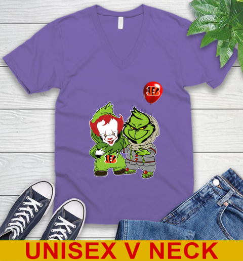 Cincinnati Bengals Baby Pennywise Grinch Christmas NFL Football V-Neck T-Shirt 9