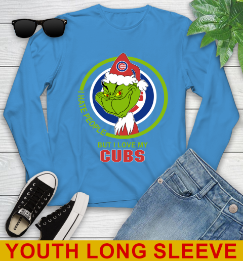 Chicago Cubs MLB Christmas Grinch I Hate People But I Love My Favorite Baseball Team Youth Long Sleeve 8