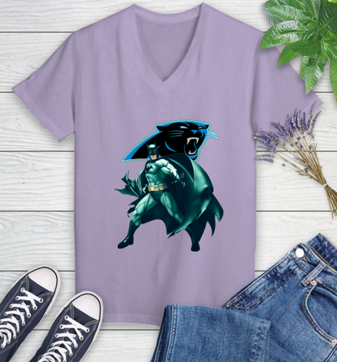 NFL Batman Football Sports Carolina Panthers Women's V-Neck T-Shirt 14