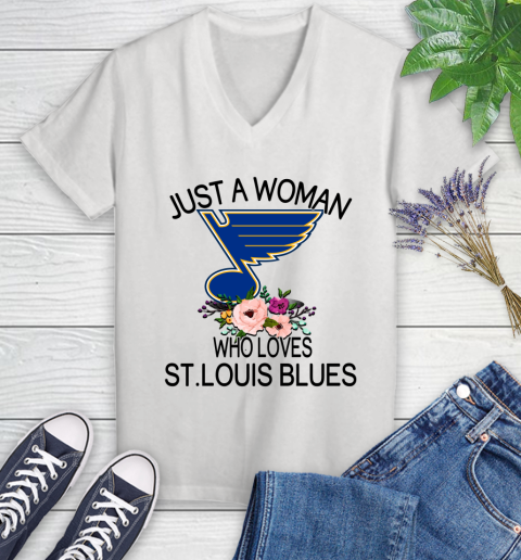 NHL Just A Woman Who Loves St.Louis Blues Hockey Sports Women's V-Neck T-Shirt