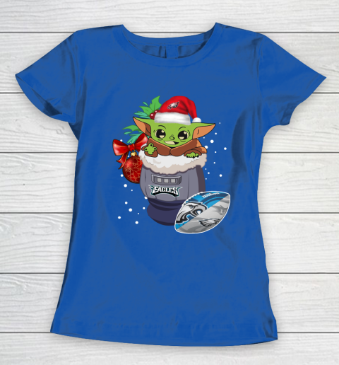 Philadelphia Eagles Christmas Baby Yoda Star Wars Funny Happy NFL Women's T-Shirt 9
