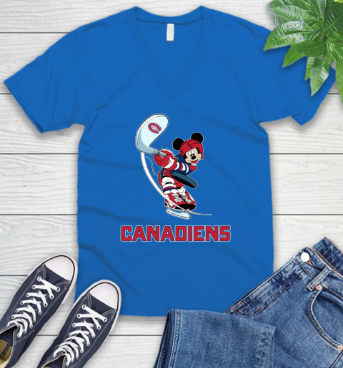NHL Hockey Montreal Canadiens Cheerful Mickey Mouse Shirt V-Neck T-Shirt 6