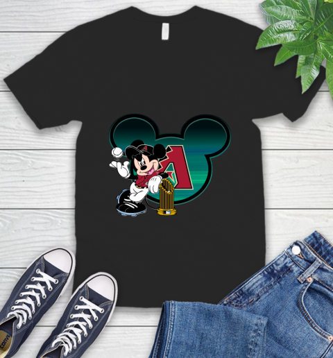 MLB Arizona Diamondbacks The Commissioner's Trophy Mickey Mouse Disney V-Neck T-Shirt 2