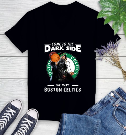 NBA Come To The Dark Side We Have Boston Celtics Star Wars Darth Vader Basketball Women's V-Neck T-Shirt