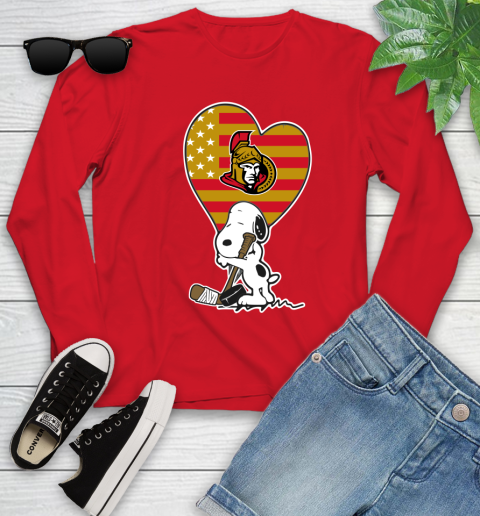 Ottawa Senators NHL Hockey The Peanuts Movie Adorable Snoopy Youth Long Sleeve 11
