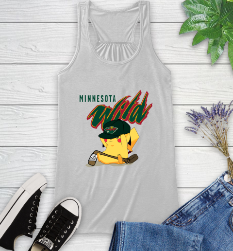 NHL Pikachu Hockey Sports Minnesota Wild Racerback Tank