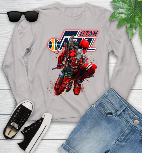 NBA Deadpool Marvel Comics Sports Basketball Utah Jazz Youth Long Sleeve 12