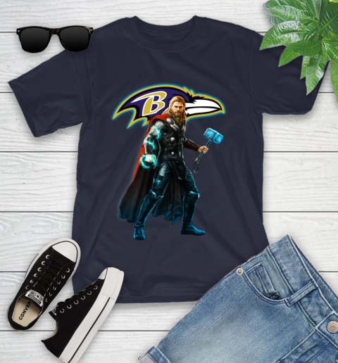 NFL Thor Avengers Endgame Football Baltimore Ravens Youth T-Shirt 3