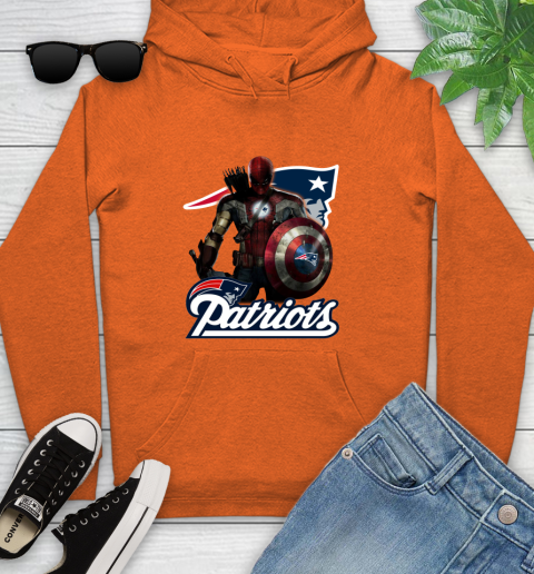 NFL Captain America Thor Spider Man Hawkeye Avengers Endgame Football New England Patriots Youth Hoodie 5