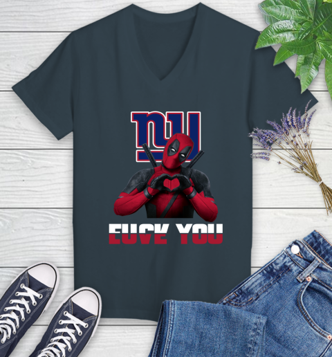 NHL New York Giants Deadpool Love You Fuck You Football Sports Women's V-Neck T-Shirt 8