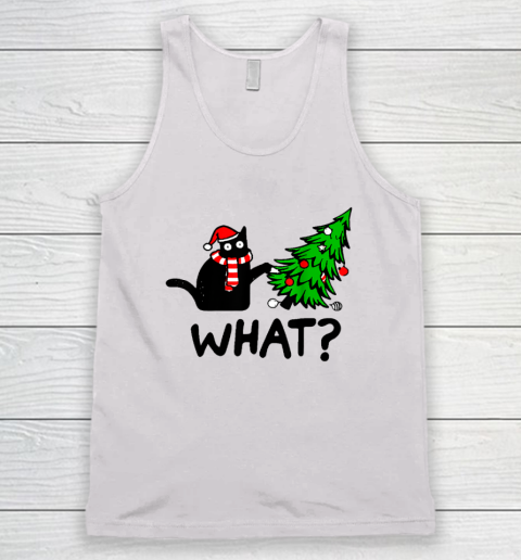 Funny Black Cat Gift Pushing Christmas Tree Over Cat What Tank Top