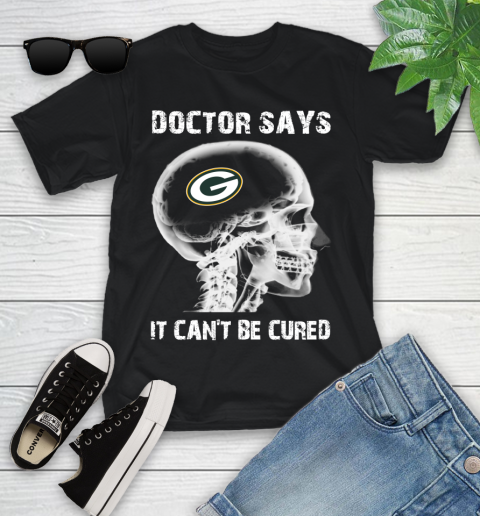 NFL Green Bay Packers Football Skull It Can't Be Cured Shirt Youth T-Shirt