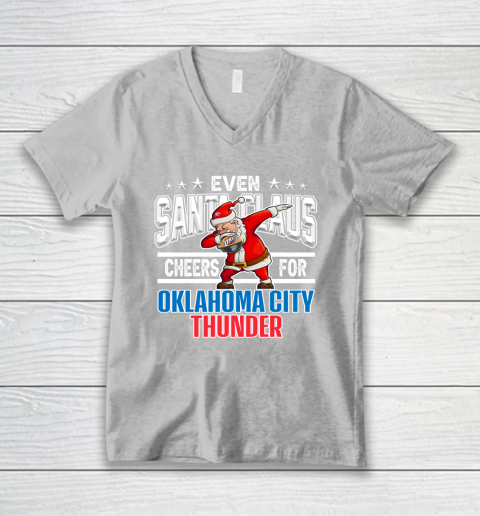 Oklahoma City Thunder Even Santa Claus Cheers For Christmas NBA V-Neck T-Shirt 3