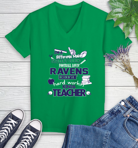Baltimore Ravens NFL I'm A Difference Making Student Caring Football Loving Kinda Teacher Women's V-Neck T-Shirt 5