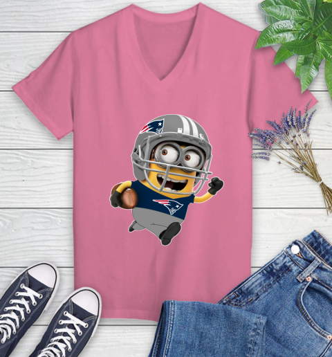 NFL New England Patriots Minions Disney Football Sports Women's V-Neck T-Shirt 13