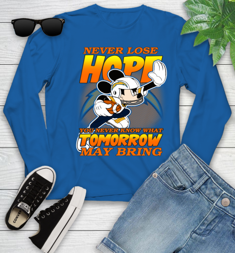 Los Angeles Chargers NFL Football Mickey Disney Never Lose Hope Youth Long Sleeve 10