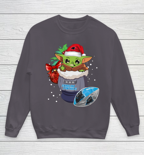 Carolina Panthers Christmas Baby Yoda Star Wars Funny Happy NFL Youth Sweatshirt 6