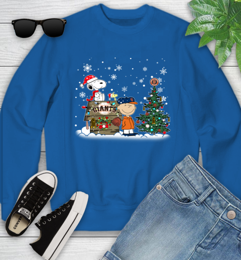 MLB San Francisco Giants Snoopy Charlie Brown Christmas Baseball Commissioner's Trophy Youth Sweatshirt 7