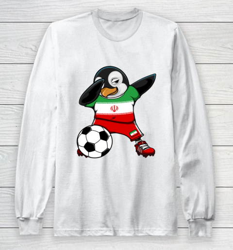 Dabbing Penguin Iran Soccer Fans Jersey Football Lover Sport Long Sleeve T-Shirt