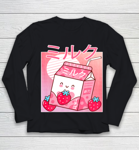 Japanese Kawaii Strawberry Milk  Shake Carton Funny Retro Youth Long Sleeve