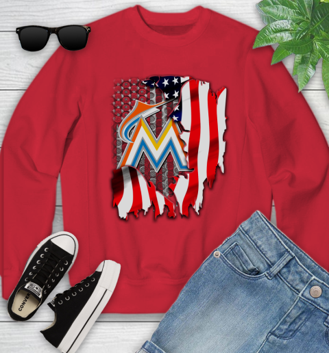 Miami Marlins MLB Baseball American Flag Youth Sweatshirt 8