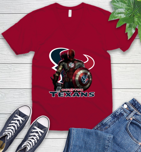 NFL Captain America Thor Spider Man Hawkeye Avengers Endgame Football Houston Texans V-Neck T-Shirt 8